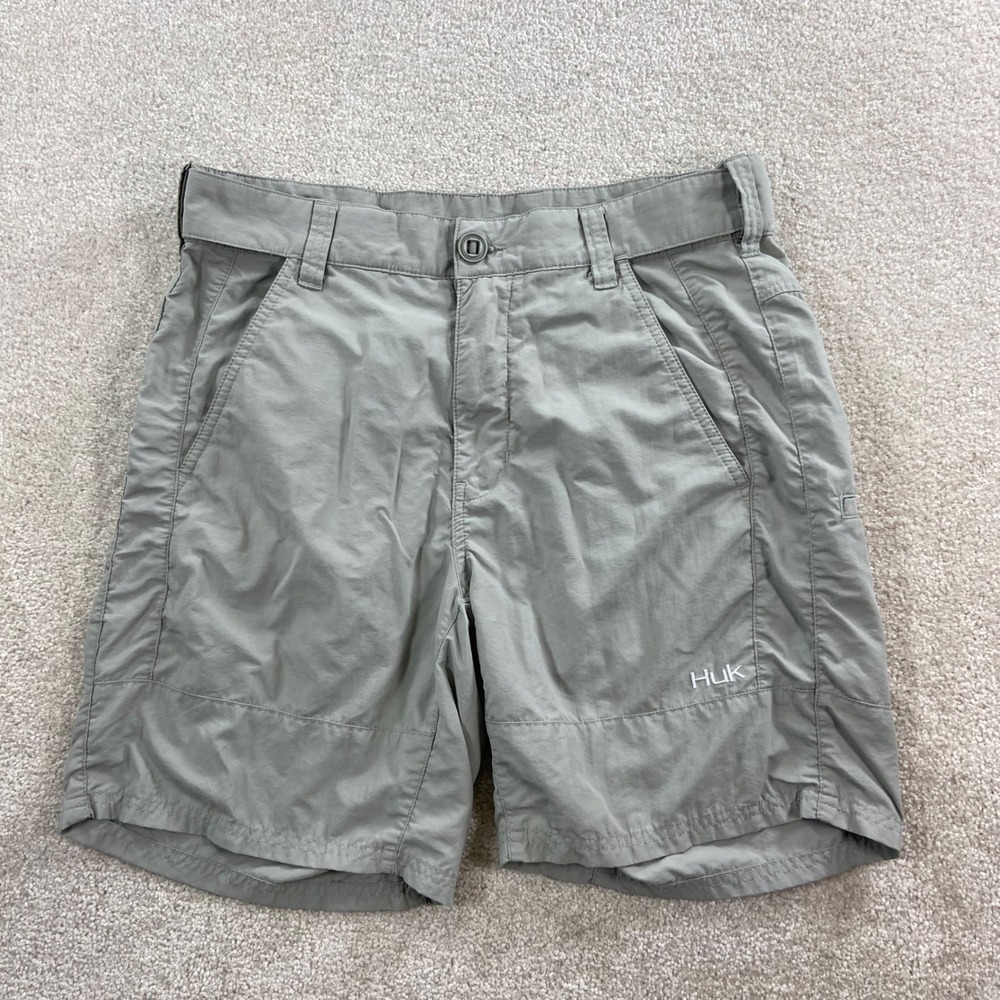 Huk Fishing Shorts Mens Size M Grey Performance Nylon Utility Cargo Outdoor